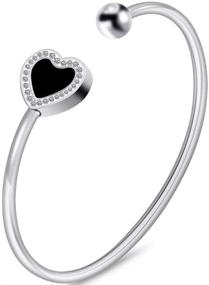 img 2 attached to 💖 Jude Jewelers Stainless Steel Open Cuff Bracelet with Stylish Black Enamel Heart Design