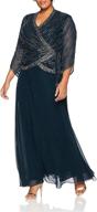 stunning j kara women's v-neck beaded faux wrap dress with long 3/4 sleeves logo