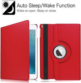 img 3 attached to 🔴 Premium Leather Case for New iPad 2017 9.7" / iPad Air 2 - 360° Rotating Stand, Auto Sleep/Wake - Red