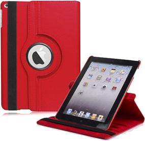 img 4 attached to 🔴 Premium Leather Case for New iPad 2017 9.7" / iPad Air 2 - 360° Rotating Stand, Auto Sleep/Wake - Red