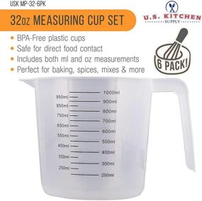 img 3 attached to 🥄 U.S. Kitchen Supply - Set of 6 Plastic Graduated Measuring Cups with Handles - 32 oz (1000 ml) Capacity, Ounce and ML Markings - Ideal for Measuring & Mixing Recipe Ingredients, Flour, Water