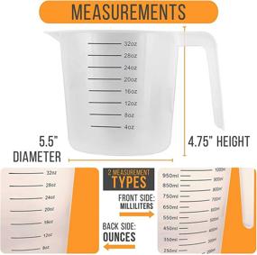 img 2 attached to 🥄 U.S. Kitchen Supply - Set of 6 Plastic Graduated Measuring Cups with Handles - 32 oz (1000 ml) Capacity, Ounce and ML Markings - Ideal for Measuring & Mixing Recipe Ingredients, Flour, Water