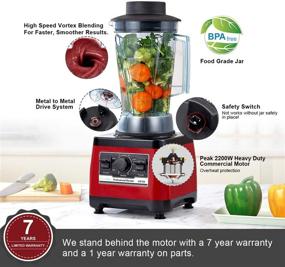 img 2 attached to BioloMix Heavy Duty Professional Blender: 2200W Commercial Grade Bar Blender for Shakes, Smoothies, Ice Crushing, and More (Red)