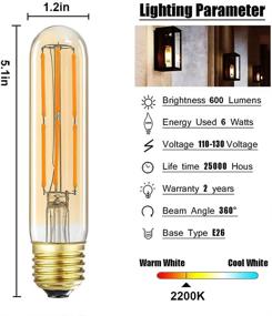 img 2 attached to 🔆 Warm White 2200K Amber Dimmable T10 Edison LED Tubular Bulb