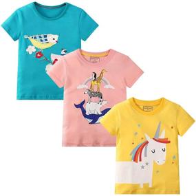 img 3 attached to Tunic T-Shirts for Toddler Girls - 3-Pack Sets of Unicorn Graphic Short Sleeve Cotton Tees for Casual Summer Wear