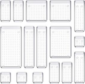 img 4 attached to SMARTAKE 16-Piece Drawer Organizers: Versatile Clear Plastic Trays for Tidy Kitchen, Office, Home & Bathroom