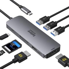 img 4 attached to High-Speed USB C to Dual HDMI Adapter | 8-in-1 USB C Hub for Dual 4K HDMI Monitors, USB 3.0, PD Port, SD/TF Card Reader | Compatible with Dell XPS 13/15, Huawei Matebook X pro, Windows