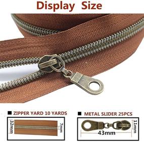 img 2 attached to 🔗 10 Yards MebuZip #5 Antique Brass Metallic Nylon Coil Zipper Roll with 25pcs Pulls for DIY Sewing Craft Bags in Brown - Bulk Coil Zipper by The Yard