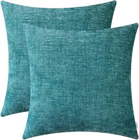 Teal Outdoor Throw Pillow Pack of 4 Cozy Covers Cases for Couch Sofa Home Decoration Solid Dyed Soft Chenille, Blue