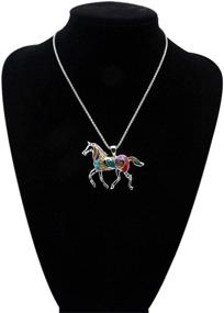 img 3 attached to Elegant Enamel Festoon Horse Necklace & Earring Set for Girls: Kiokioa Silver Chain