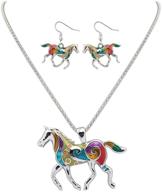elegant enamel festoon horse necklace & earring set for girls: kiokioa silver chain logo
