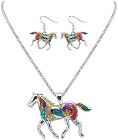 img 4 attached to Elegant Enamel Festoon Horse Necklace & Earring Set for Girls: Kiokioa Silver Chain