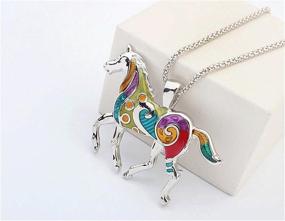 img 2 attached to Elegant Enamel Festoon Horse Necklace & Earring Set for Girls: Kiokioa Silver Chain