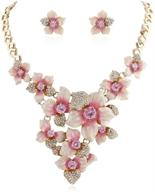 💎 elegant austrian crystal enamel camellia flower necklace earrings set for women by ever faith logo