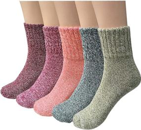 img 4 attached to Womens Wool Socks: Vintage Knit Winter Warmth - 5 Pairs for Women & Men