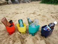 🏖️ beach cup holder set of 4 - home queen multifunctional sand coasters for beverage, phone, sunglass & key - navy, teal, yellow and orange colors logo