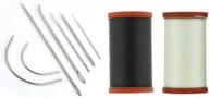 complete upholstery sewing kit: 7pc needles, 2 coats & clark thread spools, and seam remover kit logo