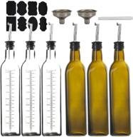 taounoa 6 pack 17oz oil dispenser set: green olive oil bottle + transparent cooking oil dispenser with graduated 500ml square glass bottle - control dosage with nozzle plug logo