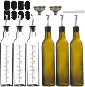 img 4 attached to TAOUNOA 6 Pack 17OZ Oil Dispenser Set: Green Olive Oil Bottle + Transparent Cooking Oil Dispenser with Graduated 500ml Square Glass Bottle - Control Dosage with Nozzle Plug