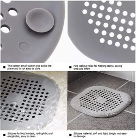 img 2 attached to 🛁 2 PCS Drain Hair Catcher: Square Shower Drain Cover with Suction Cup, Easy to Install and Clean - White and Gray