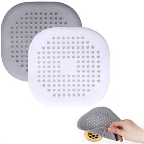 img 4 attached to 🛁 2 PCS Drain Hair Catcher: Square Shower Drain Cover with Suction Cup, Easy to Install and Clean - White and Gray