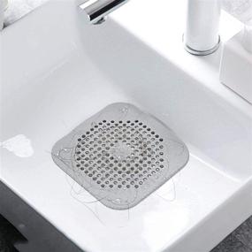 img 1 attached to 🛁 2 PCS Drain Hair Catcher: Square Shower Drain Cover with Suction Cup, Easy to Install and Clean - White and Gray