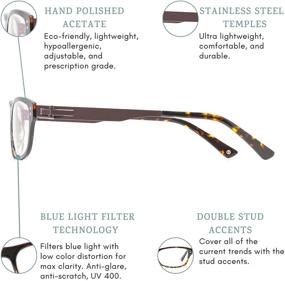 img 2 attached to 👓 Umizato Blue Blocker Glasses for Men and Women - Lightweight Acetate and Stainless Steel Gaming Blue Light Glasses for Men, Adjustable Nosepad, Spring Hinge, Handcrafted Modern Design, Clear Lens (Bagan in Tortoise)