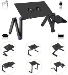 img 2 attached to 📚 Casturu Adjustable Folding Laptop Desk with Cooling Fans and Mouse Pad Plate - Portable Bed Tray Table for Laptops, Perfect for Desks, Sofas, and Beds