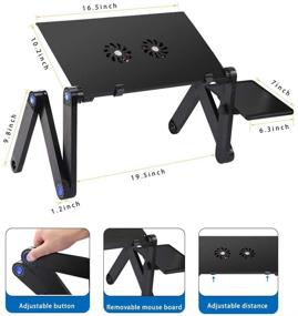 img 3 attached to 📚 Casturu Adjustable Folding Laptop Desk with Cooling Fans and Mouse Pad Plate - Portable Bed Tray Table for Laptops, Perfect for Desks, Sofas, and Beds