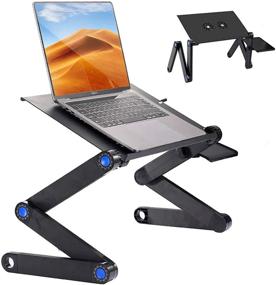 img 4 attached to 📚 Casturu Adjustable Folding Laptop Desk with Cooling Fans and Mouse Pad Plate - Portable Bed Tray Table for Laptops, Perfect for Desks, Sofas, and Beds
