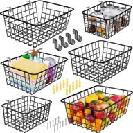 📦 pack of 6 wire baskets for efficient organization: metal basket with handles, black wire storage bins for kitchen, pantry, bathroom, laundry, freezer, shelf cabinets; optional wall-mount feature included логотип