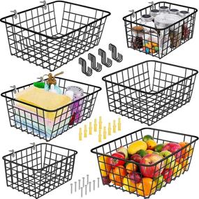 img 4 attached to 📦 Pack of 6 Wire Baskets for Efficient Organization: Metal Basket with Handles, Black Wire Storage Bins for Kitchen, Pantry, Bathroom, Laundry, Freezer, Shelf Cabinets; Optional Wall-Mount Feature Included