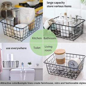 img 1 attached to 📦 Pack of 6 Wire Baskets for Efficient Organization: Metal Basket with Handles, Black Wire Storage Bins for Kitchen, Pantry, Bathroom, Laundry, Freezer, Shelf Cabinets; Optional Wall-Mount Feature Included