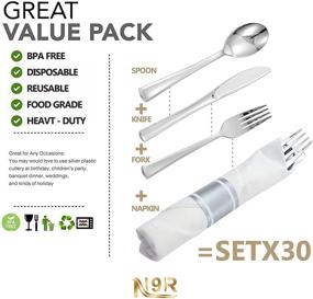 img 2 attached to 🍽️ N9R 30 Pack Pre Rolled Silver Plastic Cutlery Set - Disposable Set with 30 Forks, 30 Knives, 30 Spoons, and 30 Napkins - Ideal for Parties and Weddings