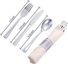 img 3 attached to 🍽️ N9R 30 Pack Pre Rolled Silver Plastic Cutlery Set - Disposable Set with 30 Forks, 30 Knives, 30 Spoons, and 30 Napkins - Ideal for Parties and Weddings