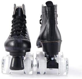 img 2 attached to 🛼 Premium PU Leather Classic Roller Skates for Women - Black Shiny Four-Wheel Roller Derby Skates for Unisex Youth, Ideal for Outdoor Activities