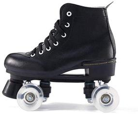 img 1 attached to 🛼 Premium PU Leather Classic Roller Skates for Women - Black Shiny Four-Wheel Roller Derby Skates for Unisex Youth, Ideal for Outdoor Activities