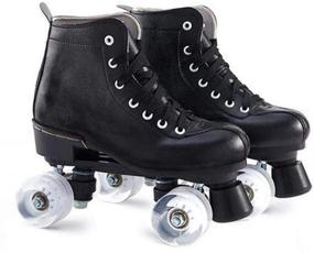 img 3 attached to 🛼 Premium PU Leather Classic Roller Skates for Women - Black Shiny Four-Wheel Roller Derby Skates for Unisex Youth, Ideal for Outdoor Activities