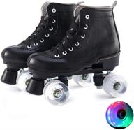 🛼 premium pu leather classic roller skates for women - black shiny four-wheel roller derby skates for unisex youth, ideal for outdoor activities logo