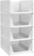 📦 stackable plastic storage baskets 4-pack – foldable organizers for closet, drawer, shelf – 4l storage containers for wardrobe, cupboard, kitchen, bathroom, office (pinkpum) логотип