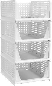 img 4 attached to 📦 Stackable Plastic Storage Baskets 4-Pack – Foldable Organizers for Closet, Drawer, Shelf – 4L Storage Containers for Wardrobe, Cupboard, Kitchen, Bathroom, Office (Pinkpum)