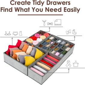 img 1 attached to 🗄️ Grey Foldable Drawer Organizers Set - 4 Bins | Sock Underwear Organizer & Closet Divider for Clothes, Socks, Underwear, Storage Box