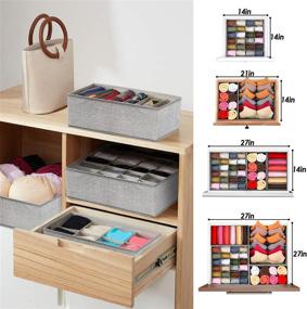 img 3 attached to 🗄️ Grey Foldable Drawer Organizers Set - 4 Bins | Sock Underwear Organizer & Closet Divider for Clothes, Socks, Underwear, Storage Box