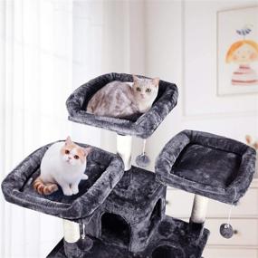 img 1 attached to 🐾 JISSBON Grey Multi-Level Cat Tree with Sisal Scratching Posts, Plush Perches, Dual Condo, Basket, and Removable Hammock - Activity Centre Furniture for Large Cats