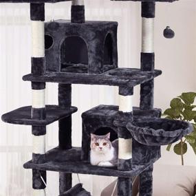 img 2 attached to 🐾 JISSBON Grey Multi-Level Cat Tree with Sisal Scratching Posts, Plush Perches, Dual Condo, Basket, and Removable Hammock - Activity Centre Furniture for Large Cats