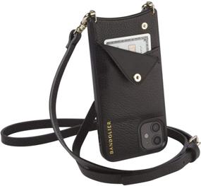 img 4 attached to Stylish Black Leather Bandolier Emma Crossbody Phone Case with Gold Detail for iPhone 12/12 Pro - Includes Convenient Wallet