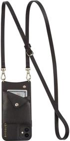 img 3 attached to Stylish Black Leather Bandolier Emma Crossbody Phone Case with Gold Detail for iPhone 12/12 Pro - Includes Convenient Wallet