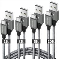 🔌 набор кабелей usb c для быстрой зарядки для samsung galaxy, lg и др. - 4 шт., 1/3/6/10 футов, нейлоновый оплетенный зарядный шнур. логотип