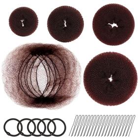 img 4 attached to 🏻 Hair Bun Shaper Set with 20 pcs Hair Nets, 4pcs Donut Bun Maker, 5 pcs Elastic Bands, 20 pcs Bobby Pins for a Perfect Bun - FANDAMEI