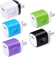 🔌 5-pack usb wall adapter & charger cubes | compatible with iphone x/xr/8/7/6s plus, samsung galaxy s10e/s10/s9, lg g8/g7 | 1a travel single port wall charger plug charging block box logo